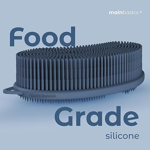 Miniatura 6 de MainBasics Exfoliante corporal de silicona profesional 2 en 1 para cuidado corporal, esponja de silicona para lavado corporal (azul oscuro, cuerpo +