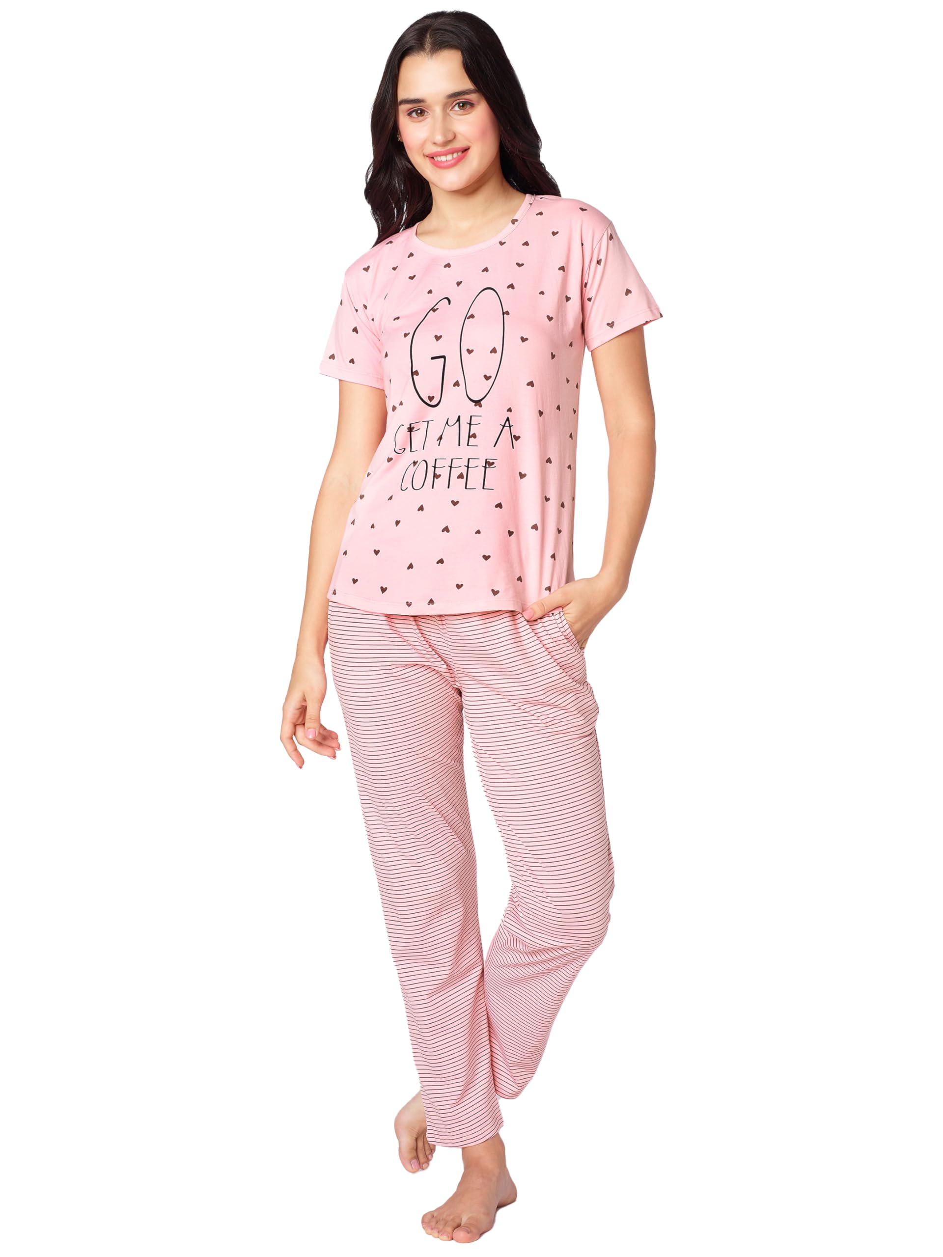beebelle Women's Cotton Heart & Stripe Printed Night Suit Set of Top & Pyjama 1125-picture-10