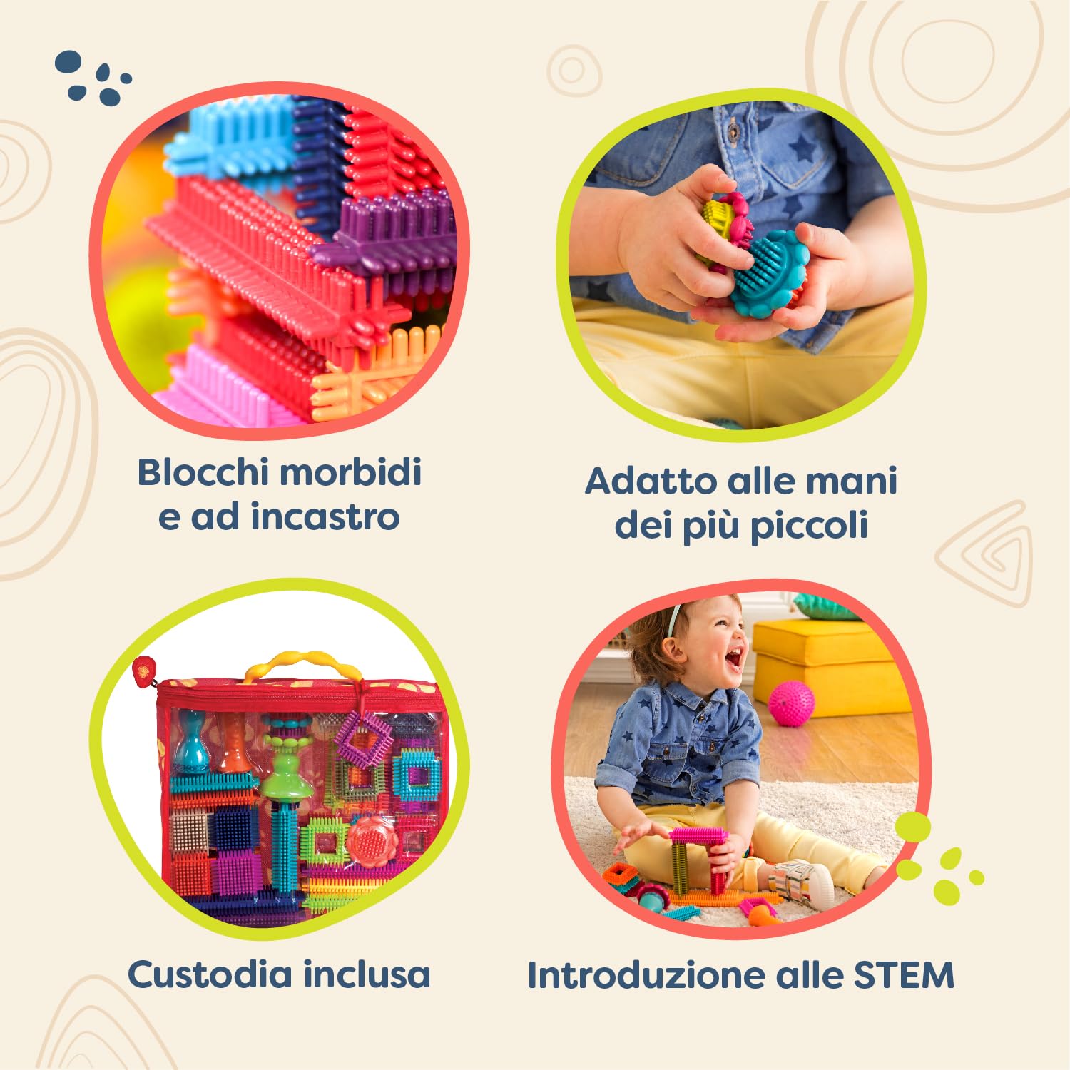 B. toys Bristle Blocks Stackadoos, blocchi impilabili con custodia