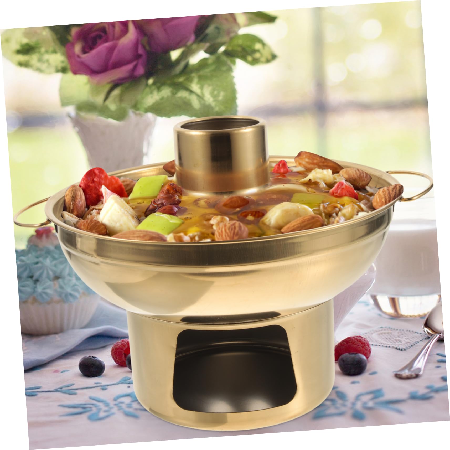 VINTORKY Fondue Pot Stainles Steel Bowl Great for Hot Pot Dry Ice Ice Cream Fruit Taro Jelly Unique Design Heat Retenti