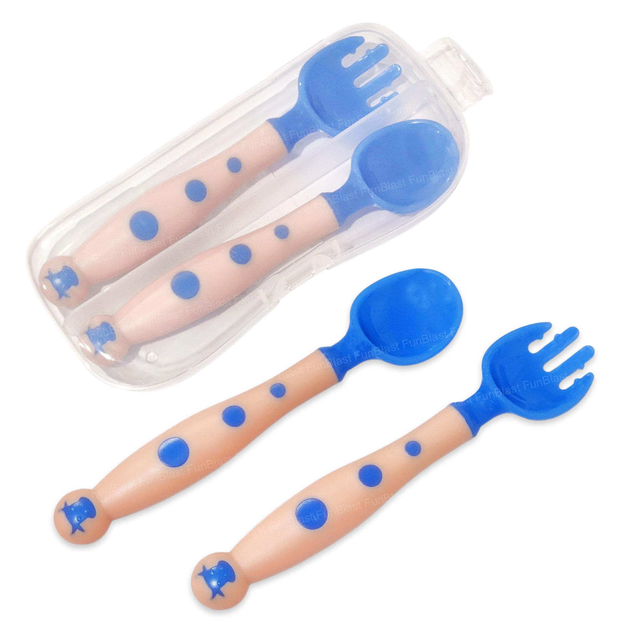 FunBlast Spoon for Baby Feeding – Spoon & Fork Set in Case for Baby 6 to 12 Months, Babies Self Feeding Training Fork & Spoon Set (Blue)-image-29