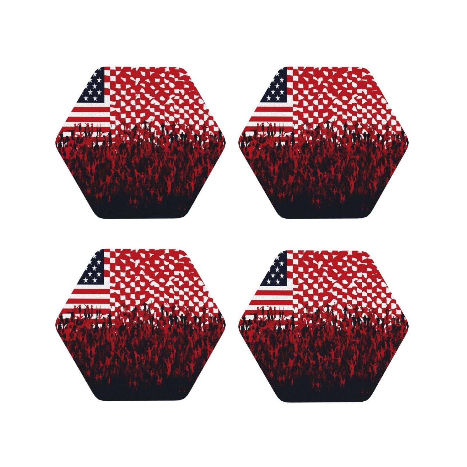 4pcs Drink Coasters for Tabletop Protection, 4" Leather Coasters for Drinks, Flag and Crowd Cup Coasters for Coffee Table Decor, Non-Slip Drinking Cup Mat for Hot Or Cold Drink