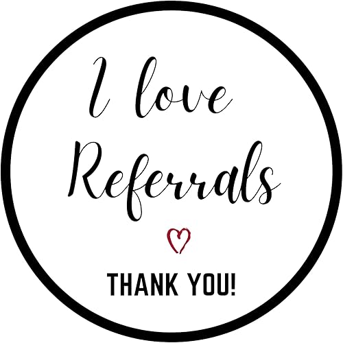 Mobiusea Creation Rollo de calcomanías con texto en inglés "I Love Referrals", agradecimiento, 1.5 pulgadas, resistente al agua, 500 etiquetas para