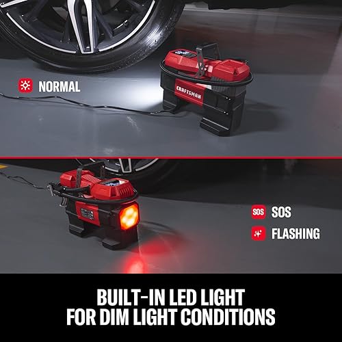 Miniatura 6 de CRAFTSMAN Inflador de neumáticos portátil de 12 V, bomba de compresor de aire digital con indicador y luz LED, apagado automático de 150 PSI, bomba