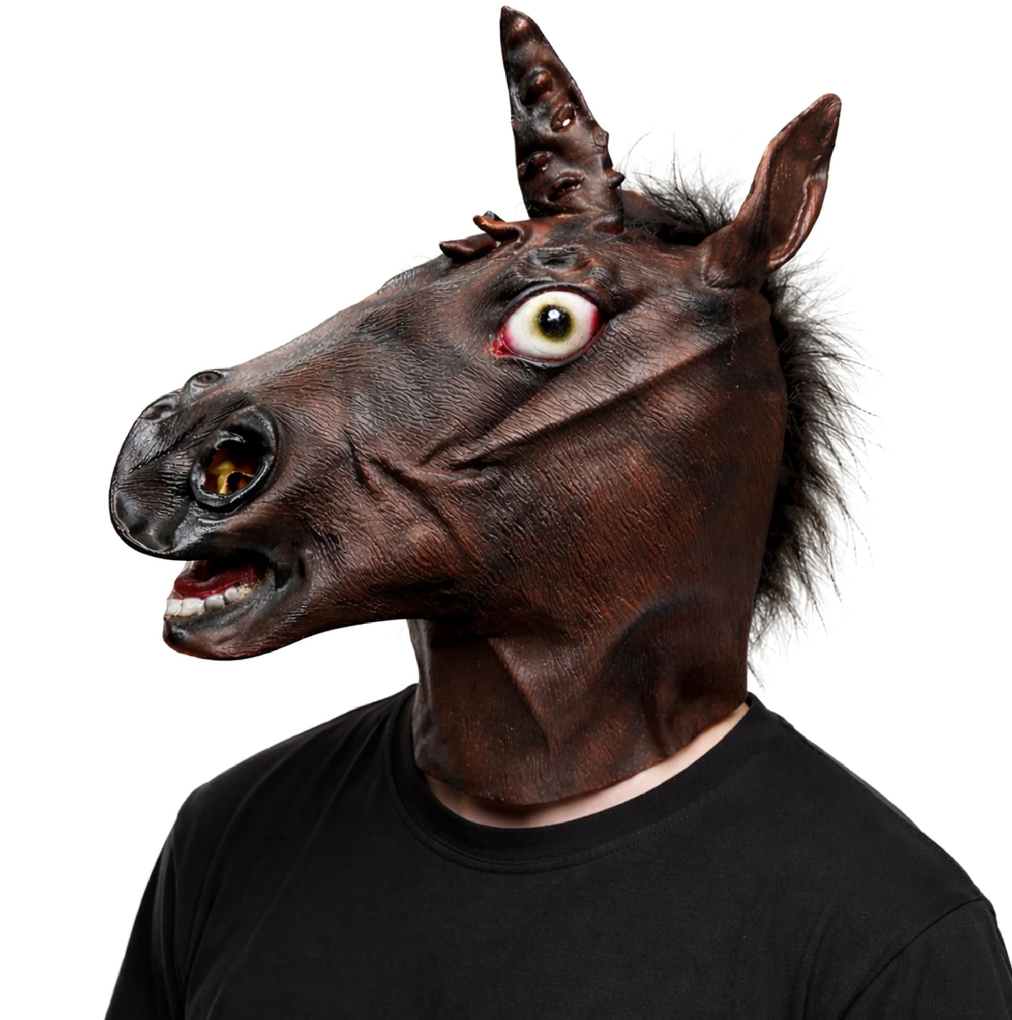 Active Star Animal Full Head Masks, Adults Realistic Latex Husky Dog Monkey Donkey Eagle Horse Funny Scary Fancy Dress Costume Accessory For Halloween Party Cosplay, (Brown Horse Mask)
