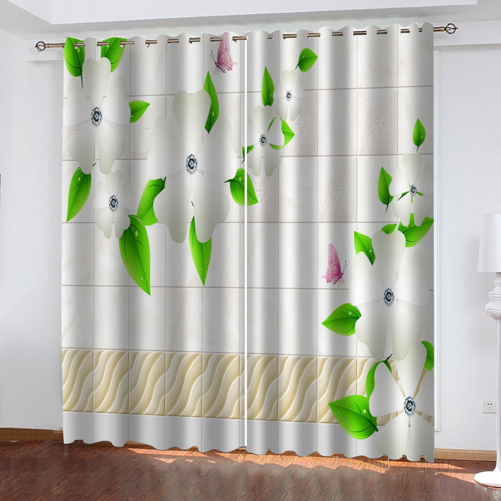 Vorhang Blickdicht Verdunklungsvorhänge Gardienen 2-SetBlume 150x166cm