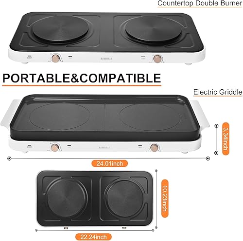 Miniatura 2 de Plancha eléctrica 2 en 1 y cocina de inducción, 2 zonas de cocción con temperatura ajustable, quemador de inducción de 1800 W con sartén extraíble