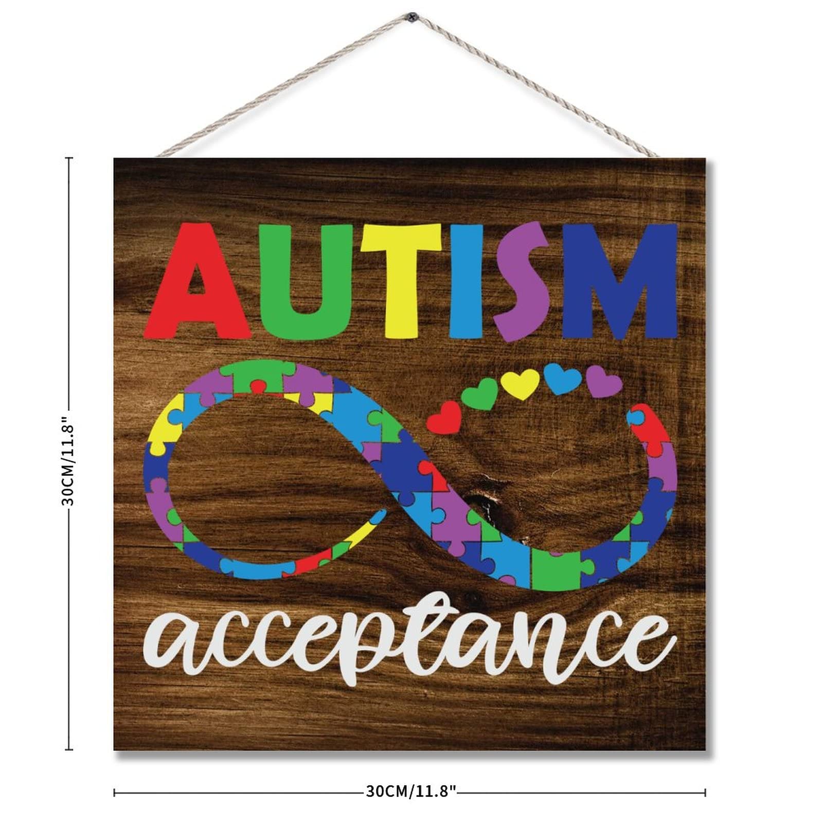 Targa In Legno Decorativa Da Parete 30x15 Cm Con Scritta Autism Acceptance, Per Sostegno Famiglie E Persone Con Autismo