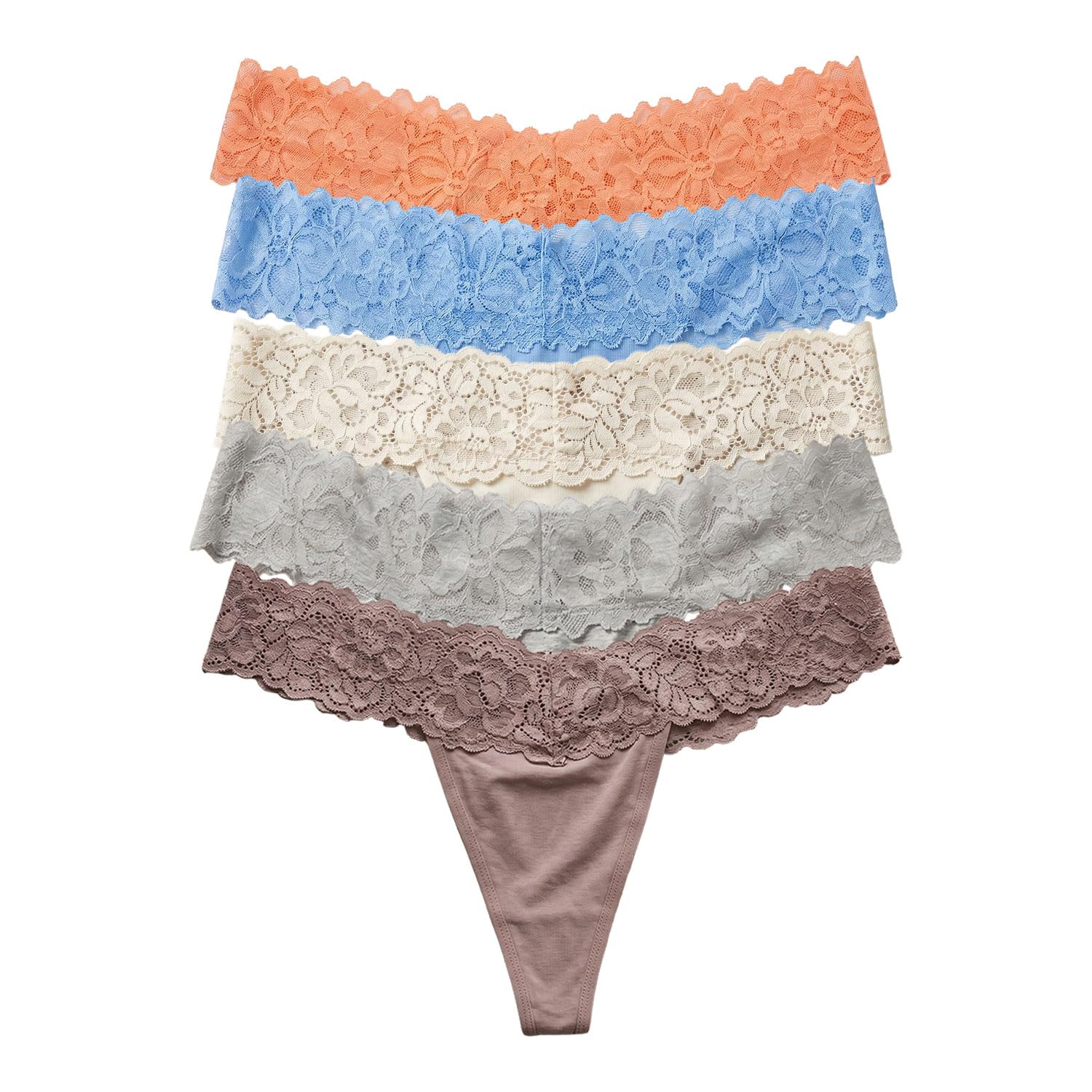 Pack of 5 G String Low Rise Thong Panty for Women with Lacy Waistband-image-42
