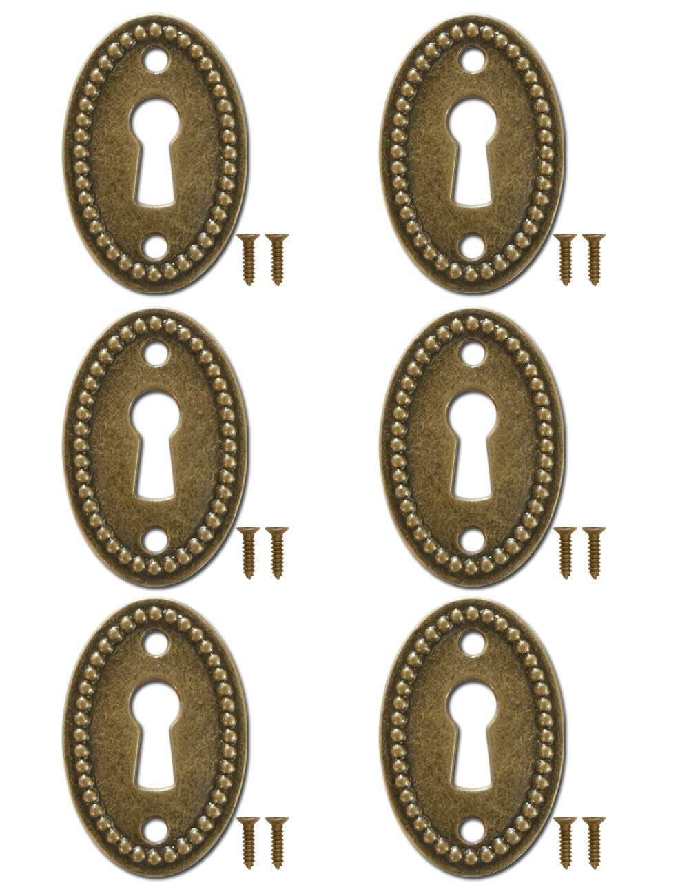 FUXXER 6 x Targhe per chiavi antiche, rosette per serrature, design in ottone vintage, 37 x 24 mm