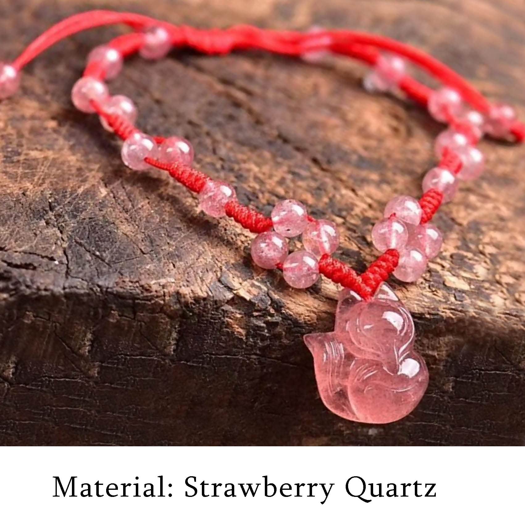 Tobillera Feng Shui Tobillera de Cuarzo Fresa Pulsera de Tobillo con Dije de Zorro de Nueve Colas Amuleto de Buena Suerte Pulsera de pie de Hilo Rojo Tobillera de Chakra de Cristal Reiki Talismán