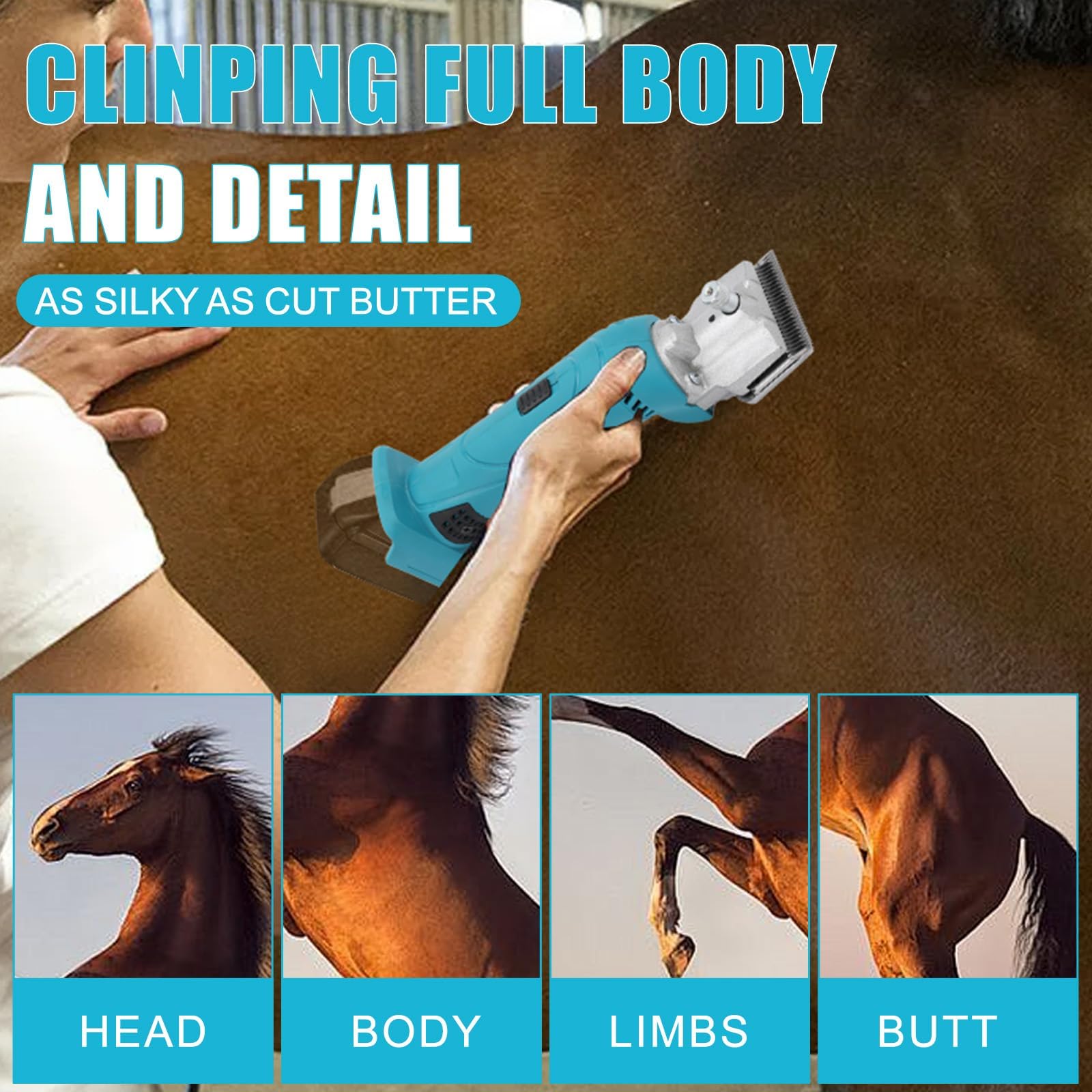 Cortapelos Eléctricos de 500W Inalámbricos, Recortador Equino Profesional de Pelo de Caballo, Control Ajustable de 6 Velocidades, Cuchillas de Acero Al Carbono, Combo de Recorte de Caball 2 Batteries