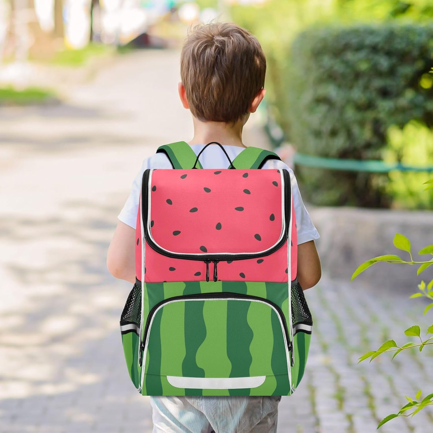 Watermelon Backpack - Large Capacity Printed Bookbag for Kids & Teenagers, Red Watermelon Fruit Design, Boy & Girl School Backpack