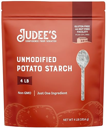 Judee's - Almidón de patata sin modificar de 4 libras, solo un ingrediente, ideal para empanar, engrosar, cocinar y hornear, 100% sin OMG, sin