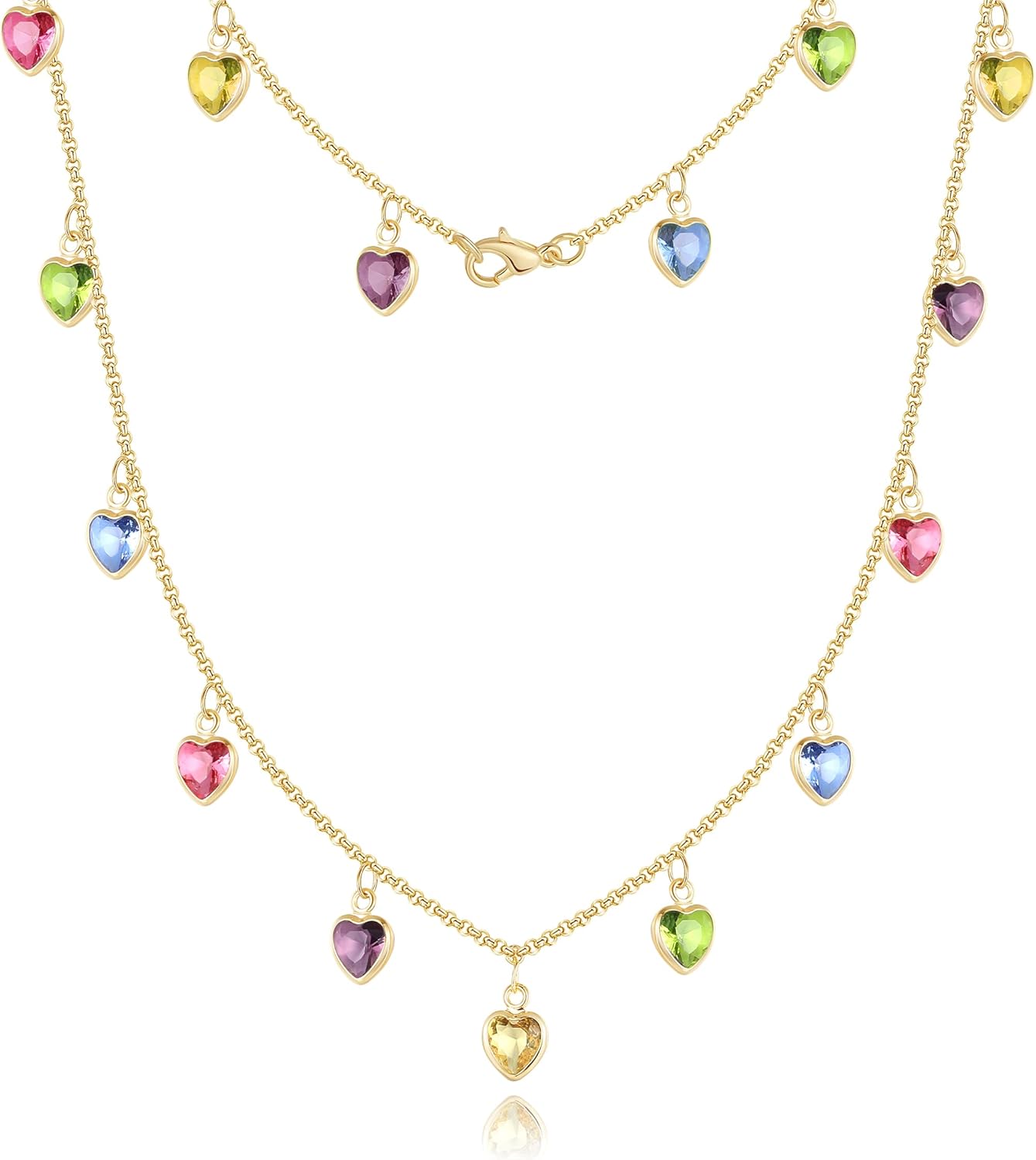 Cubic Zirconia Station Necklace for Women, 18K Gold Plated Crystal Gemstone Choker Necklace, 16",18"