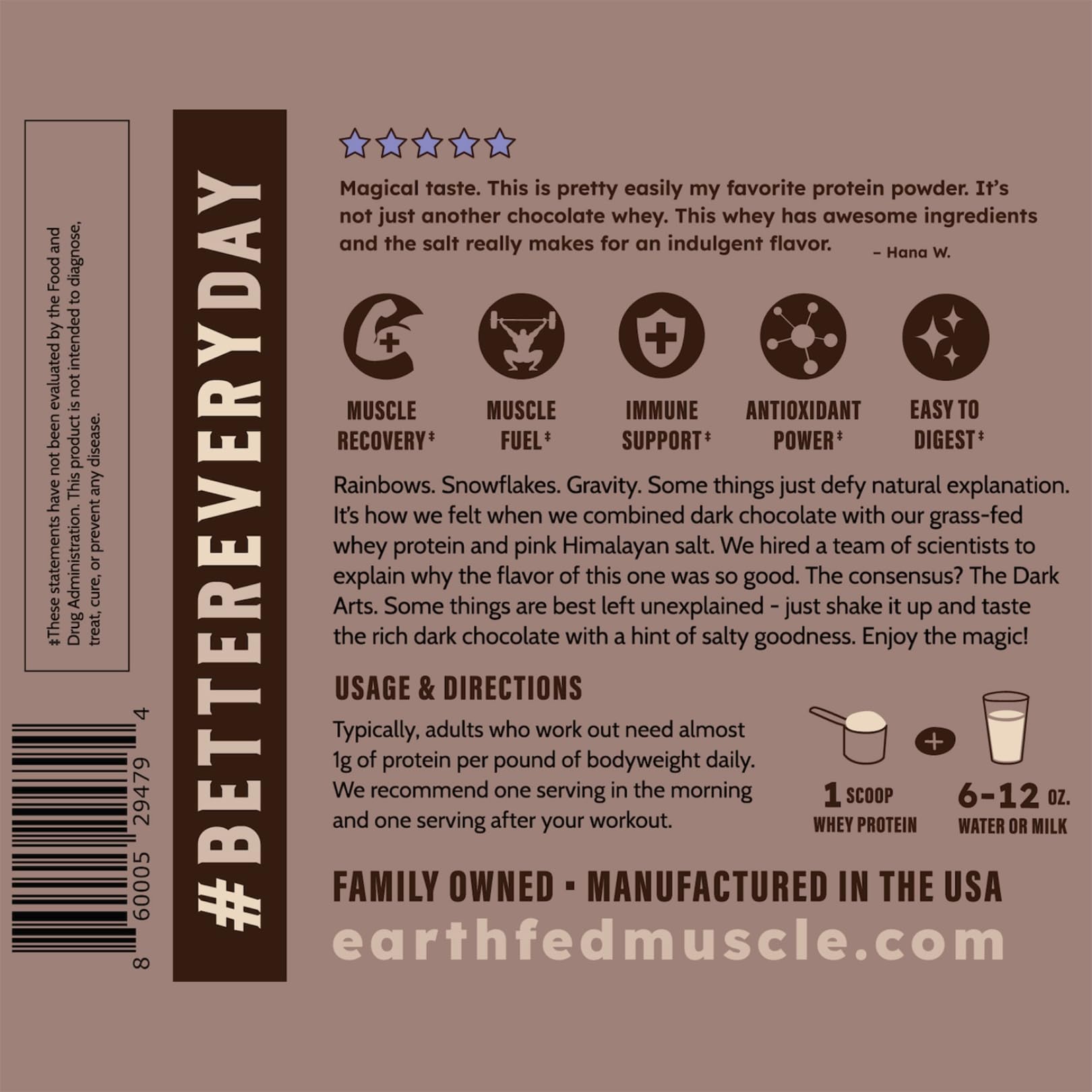 Earth Fed Muscle Dark Arts Salted Dark Chocolate Whey Protein Isolate — Amazon image 8