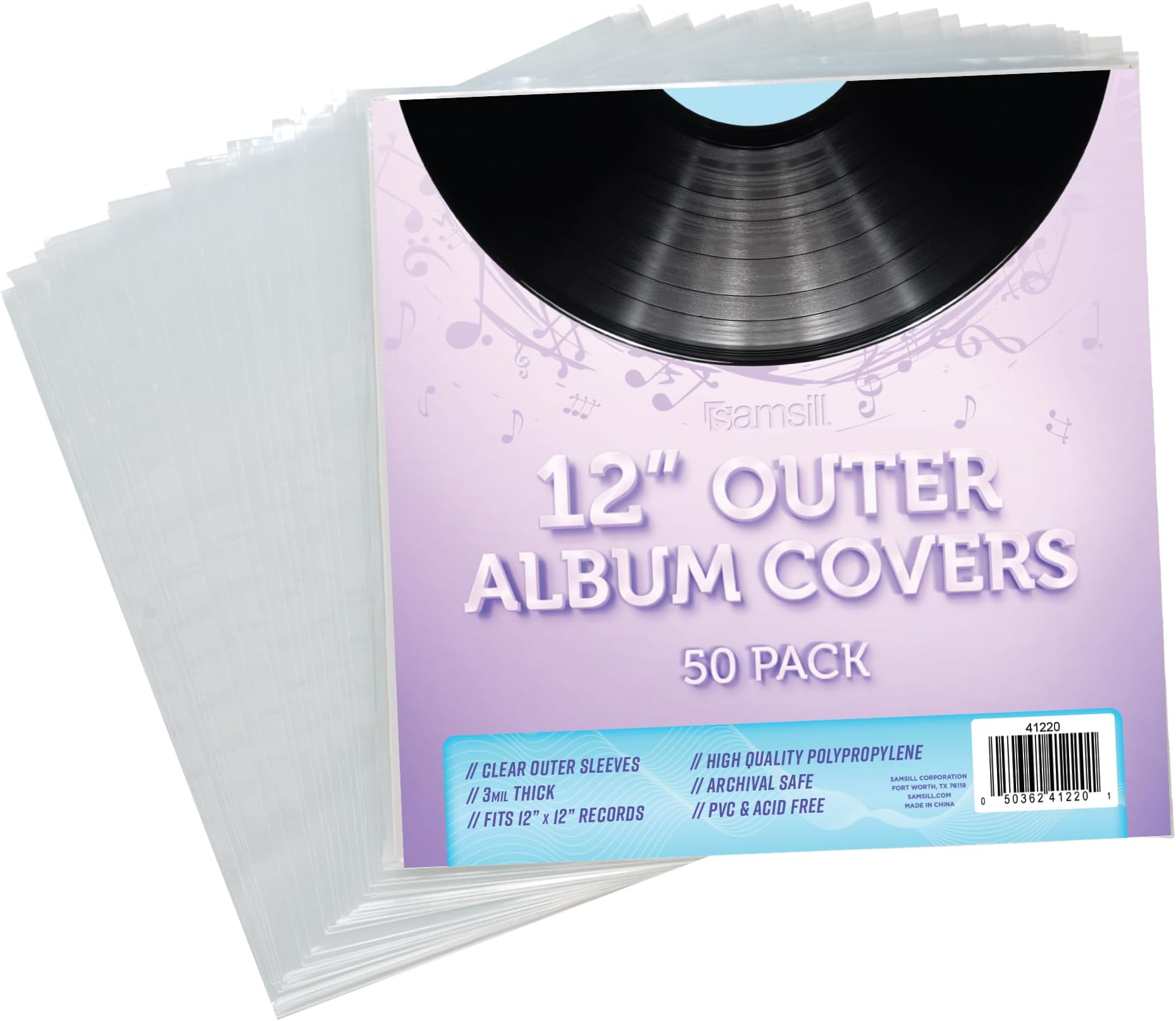 Samsill 50 Pack Vinyl Record Sleeves, Clear Outer Vinyl Sleeves for Your Record Collection, 12.75" x 12.75" - 3 Mil.