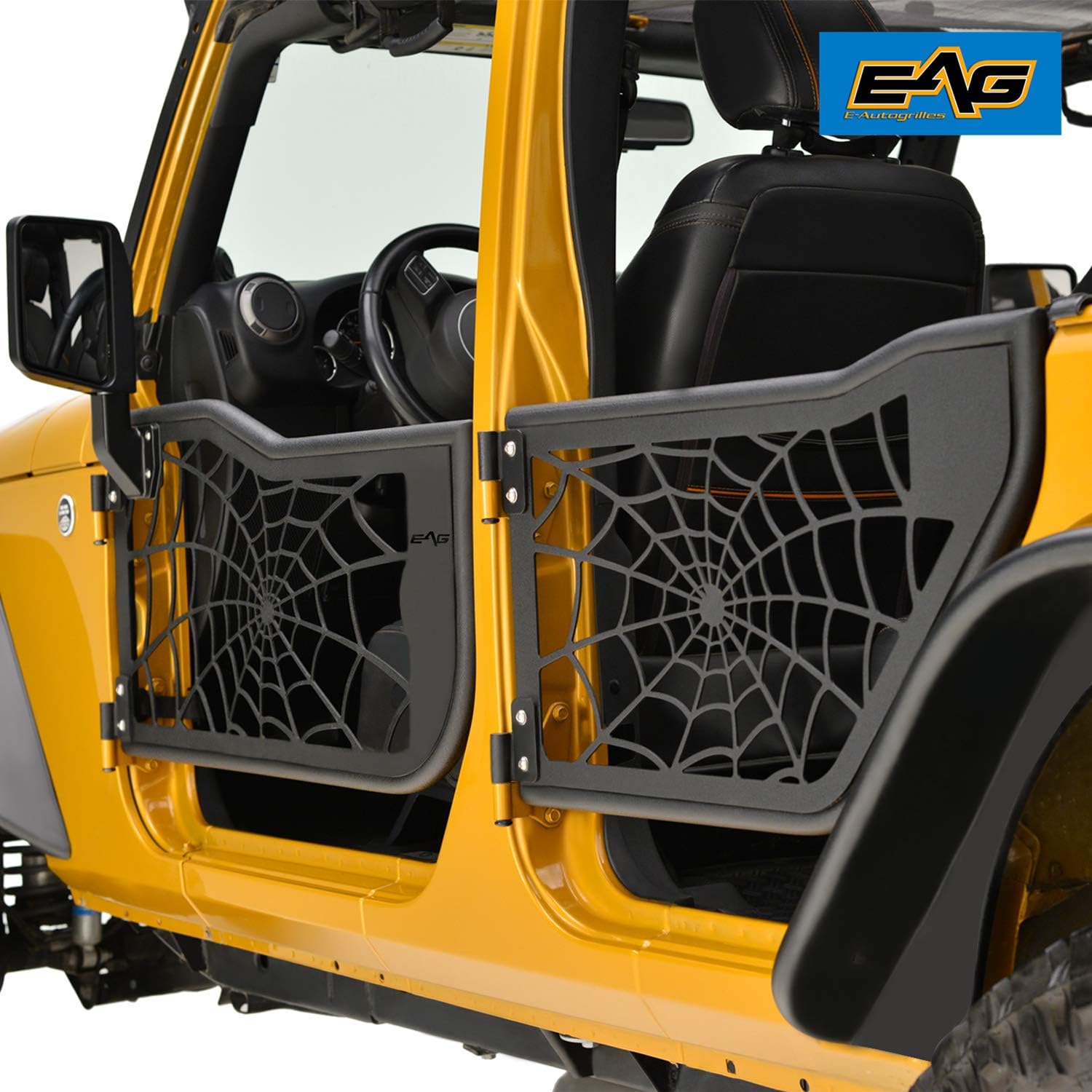 EAG Tubular Spider Web Door with Side View Mirror Fit for 07-18 Wrangler JK 4 Door Only