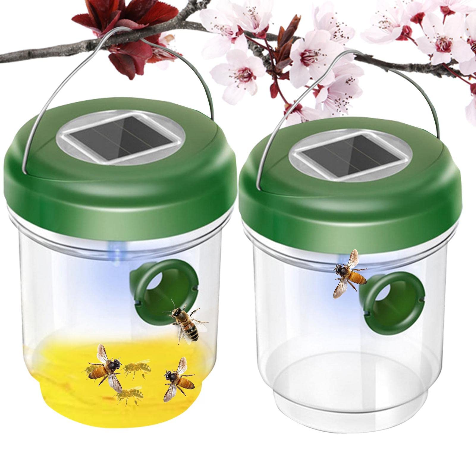 Carpenter Bee And Wasp Traps, Bee Trap With Solar Powered LED Lights, Wasp Traps Outside, Wasp Bee Traps Outdoor Jacket Traps Catchers Catcher For