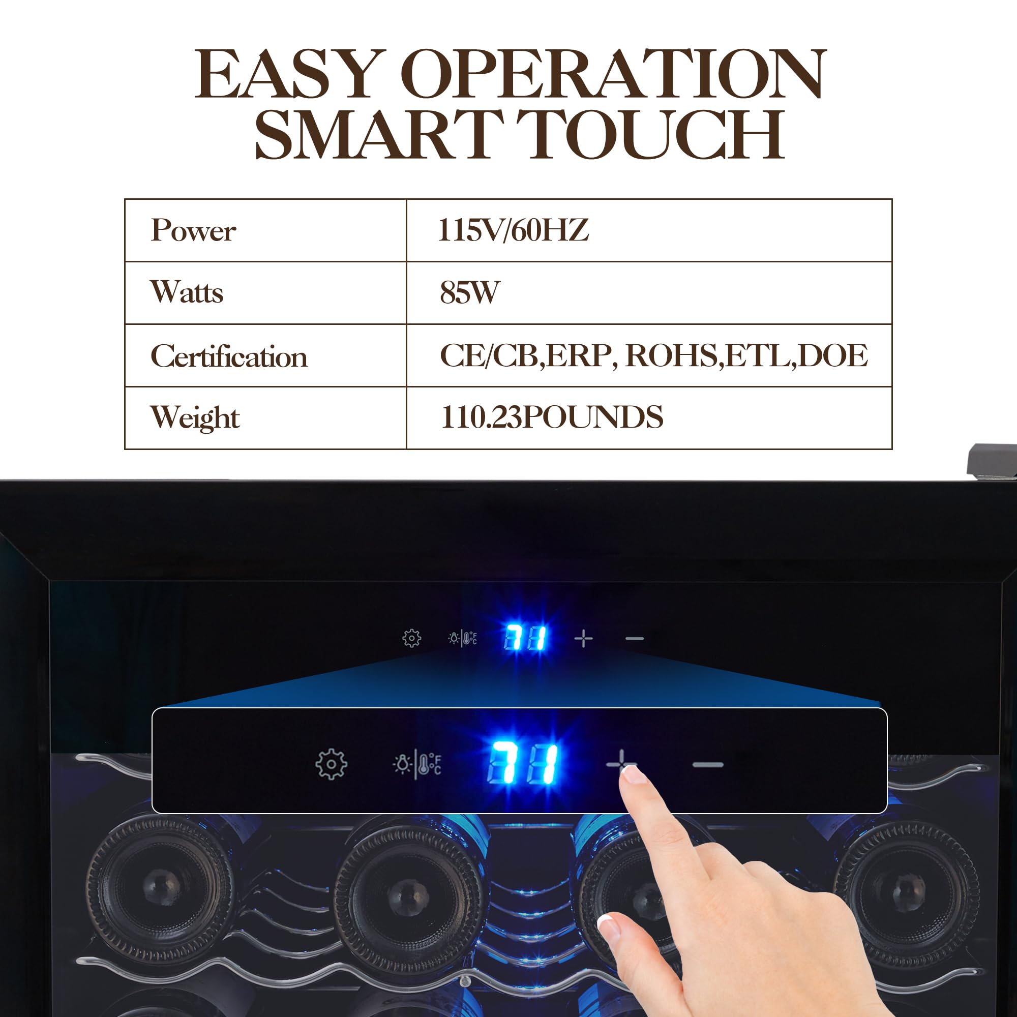 32 Bottle Compressor Wine Cooler Refrigerator, Large Freestanding Wine Cellar with Adjustable Shelves & Digital Temperature Display, 41-64?, Bottle Wine Fridge for Red White Wine, Champagne, Beer