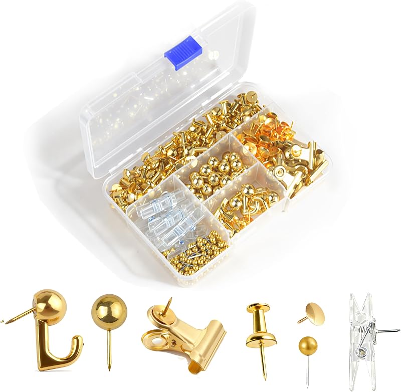 400 Pcs Gold Push Pins Set 7 Styles Push pins,Pin Tacks,Thumb Tacks | Gold Push Pins Set for Cork Board,Bulletin Boards Home Office Accessories