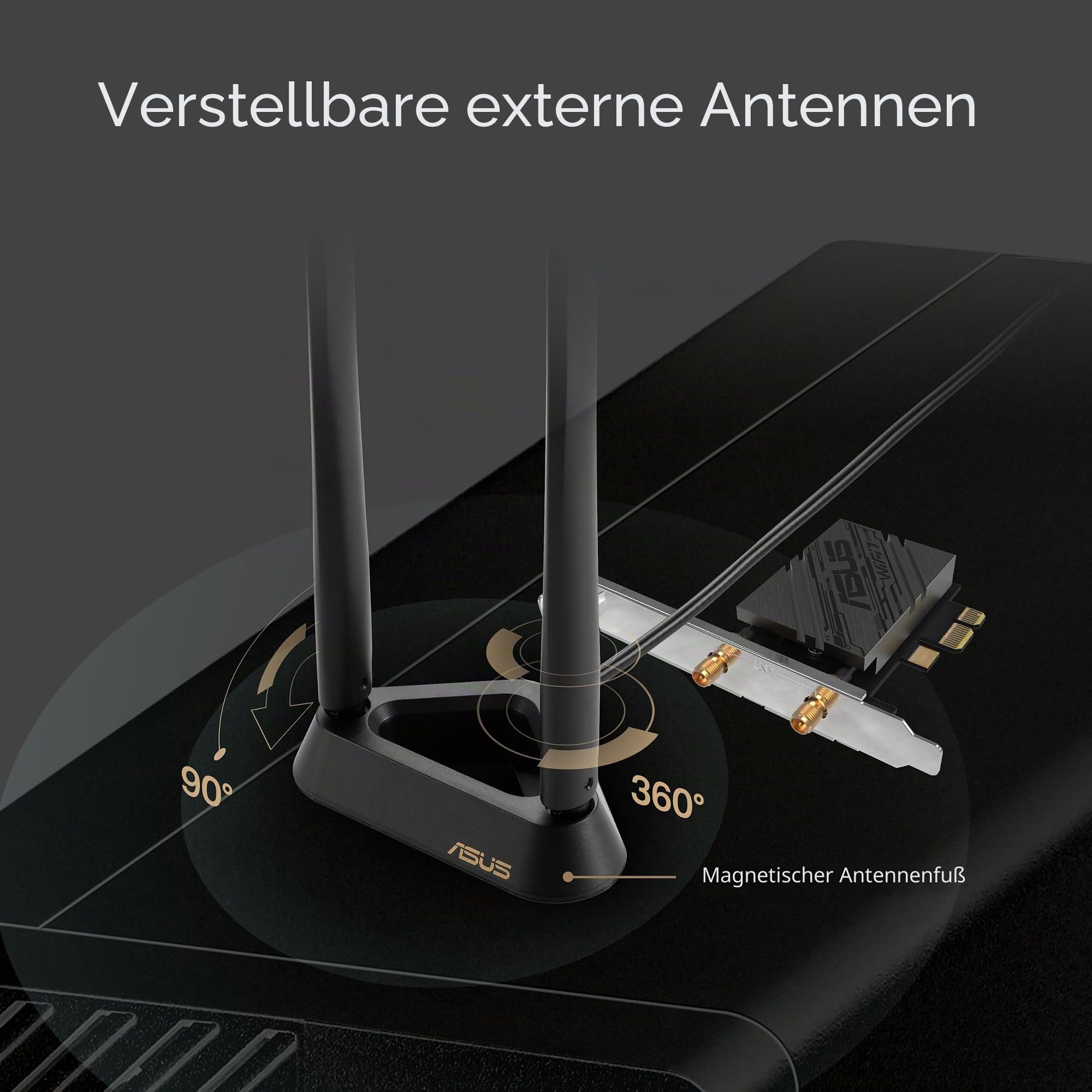ASUS BE9400 Tri Band PCI-E WiFi 7 (802.11be) Bluetooth 5.4, WPA3 Netzwerksicherheit, OFDMA und MU-MIMO, Multi-Link-Betrieb, nur kompatibel mit lntel-Motherboards