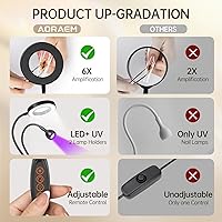 Vista 8 de AORAEM Lámpara LED UV para uñas: lámpara U V de cuello de cisne de doble cabeza para uñas de gel, luz LED de curación flash con 6 lupas para el Negro