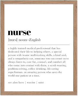 Poster Master Typography Poster - Dictionary Print - Nurse Definition, Amazing Person Who Saves the World, Hero, Saint - Gift for Friend - Wall Decor for Home, Hospital, 8x10 Beige Framed