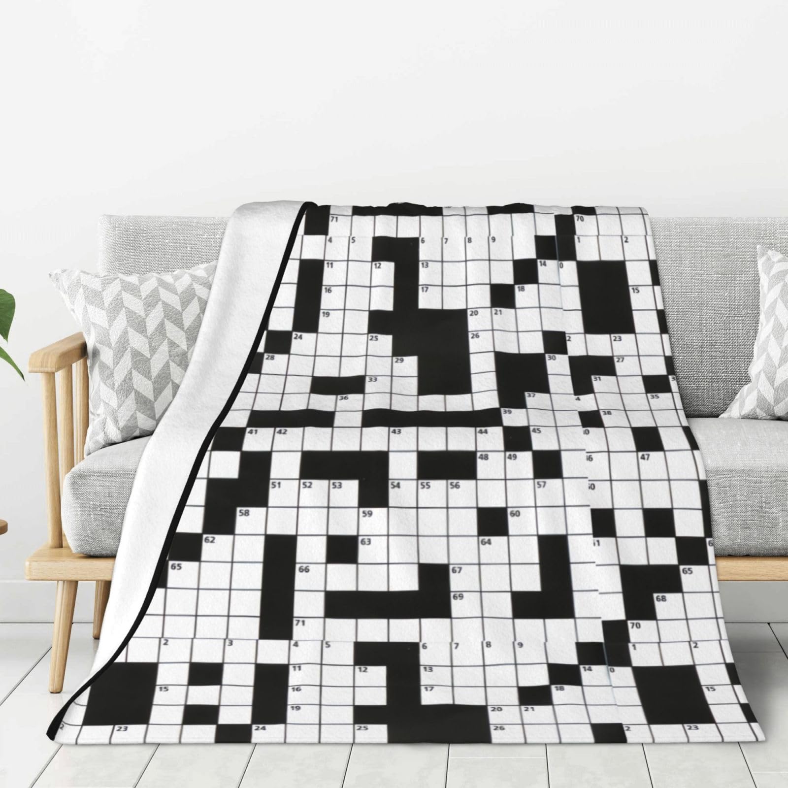 Asbwuo As Pic Crossword Puzzle Pattern Family Flannel Throw Blanket Set - Warm Lightweight For Couples, Kids, Grandparents - Home, Travel, Dorm Decor 60"X50"