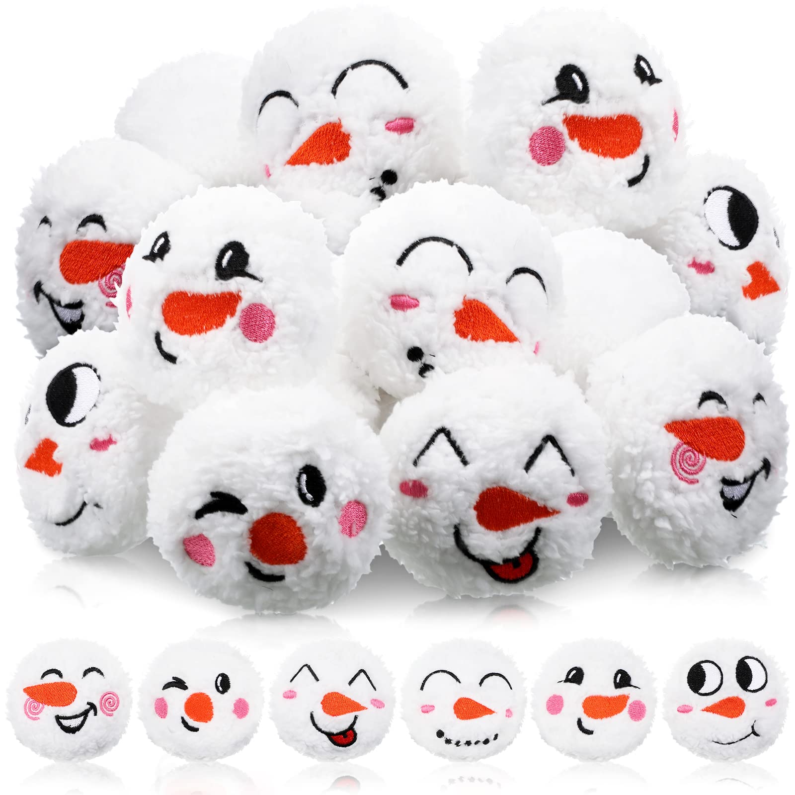 Yunsailing 24 Pcs Christmas Snowball Fight 3 Inch Snowball Fun Set Plush Snowmen Balls with Faces Winter Fake Snowball Fight Toy for Indoor Outdoor Games Christmas Party Decorations (Cute)