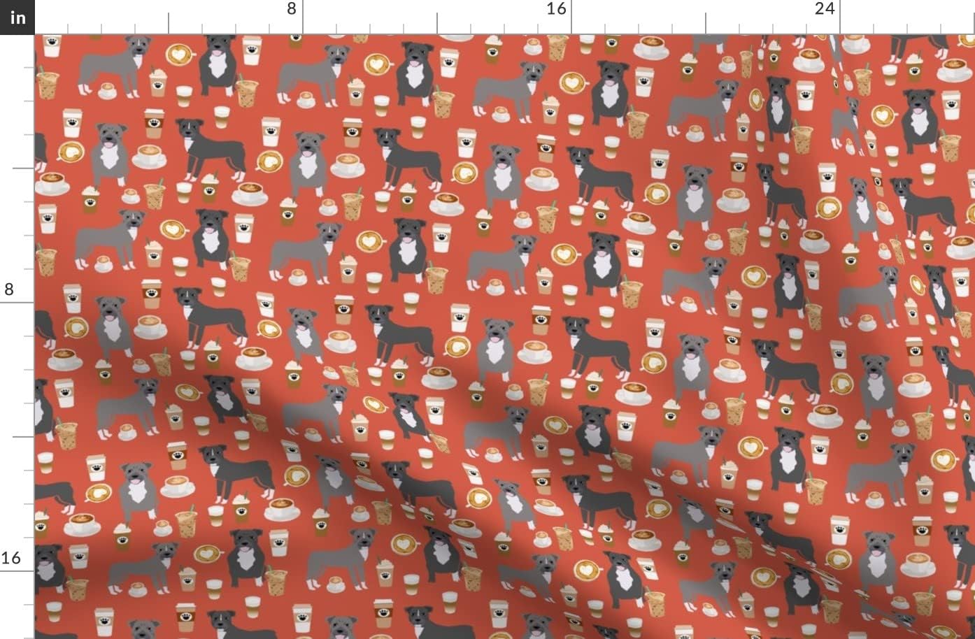 Spoonflower Fabric - Pitbull Grey Coffee Latte Dog Breed Red Orange Dogs Tea Pets Printed on Organic Cotton Sateen Fabric by The Yard - Sewing Quilting Apparel Home Decor