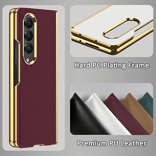 Miniatura 2 de Miimall Compatible con Galaxy Z Fold 4, PC+PU patrón de piel sintética chapado de lujo funda protectora ultrafina para Samsung Galaxy Z Fold 4 5G