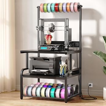 Homieasy Black 3D Printer Desk with Wheels & Charging Station