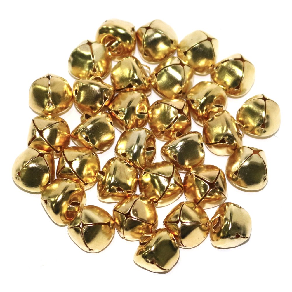 Robelli Christmas Gold, Silver or Multicolour Metal Festive Arts & Craft Jingle Bells (1, 15mm Gold (30 Pack))