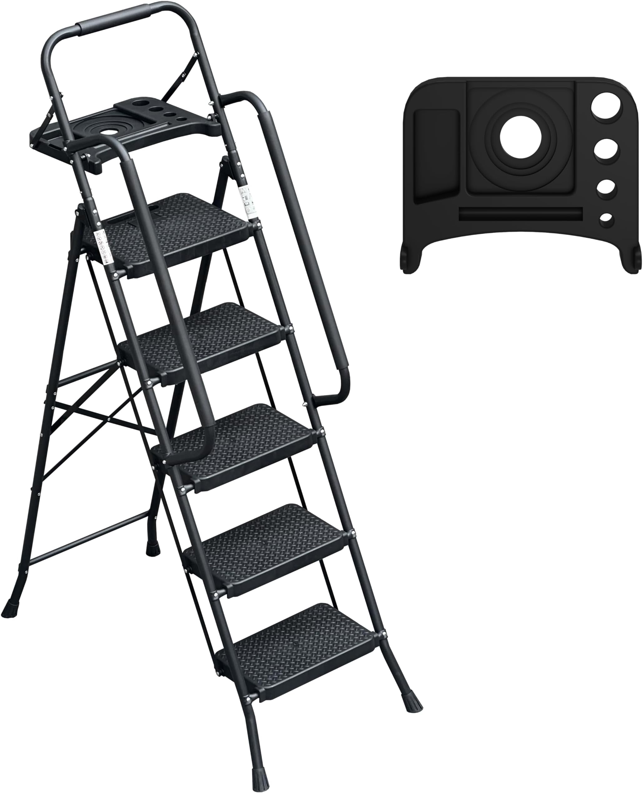 KINGRACK 5 Step Ladder with Tool Platform, Folding Step Stool with ...