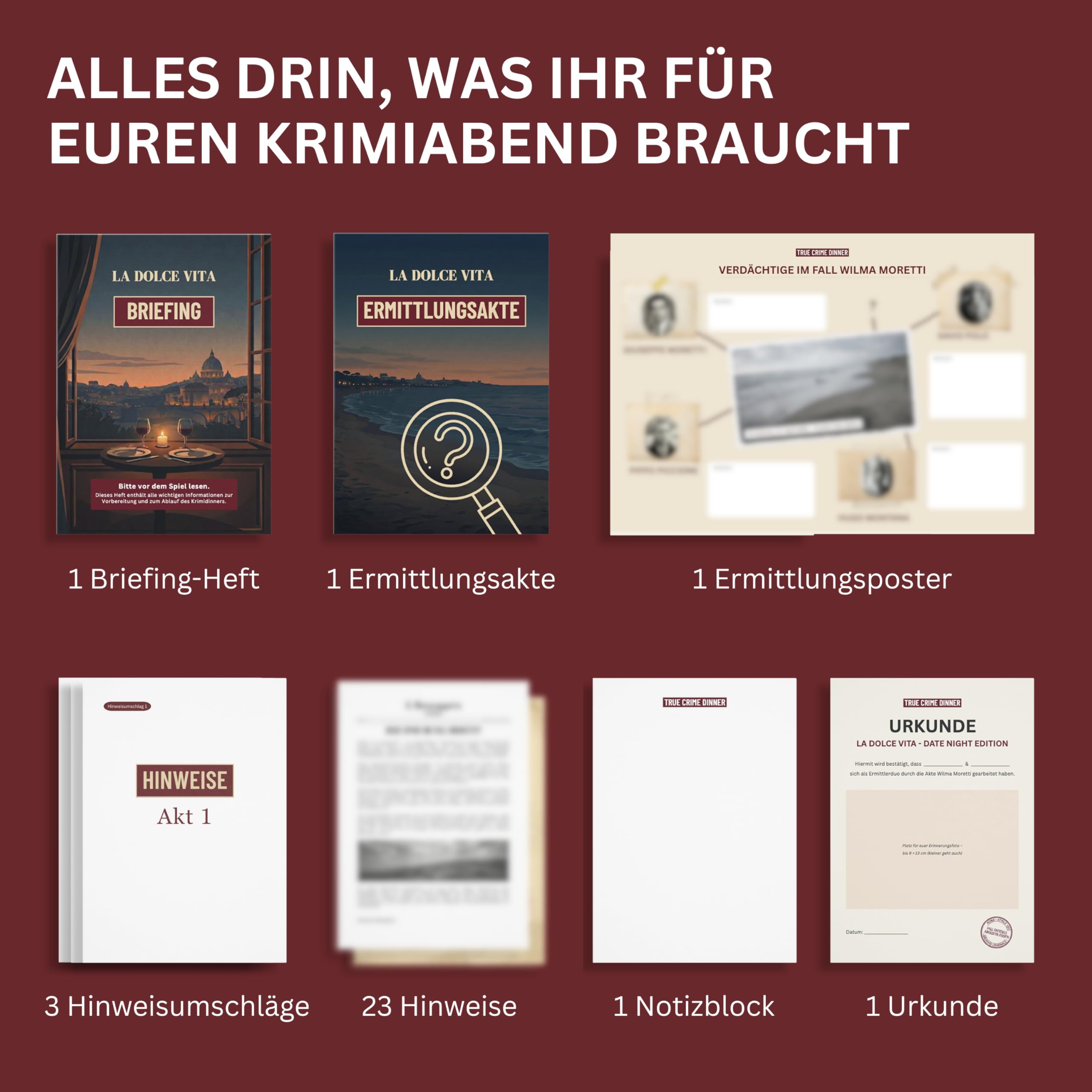 Krimidinner 2 Personen La Dolce Vita - Krimi Dinner Date Night Edition - Krimispiel für Erwachsene, Crime Dinner Date Ideen für Paare, Geschenk für Partner, Paar Geschenk