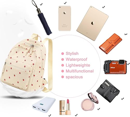 Miniatura 7 de Bluboon Mini mochilas para niñas pequeñas, mochila escolar, mochila kawaii para mujer, Pana Fresa-beige, Pequeño, Mini mochila casual para niñas