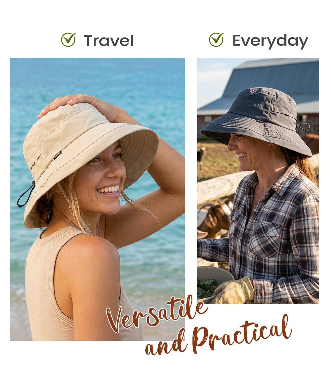 Creekstone Chapeau cloche imperméable pour femme UPF50+ à large bord, pliable, léger, pour randonnée, voyage en plein air