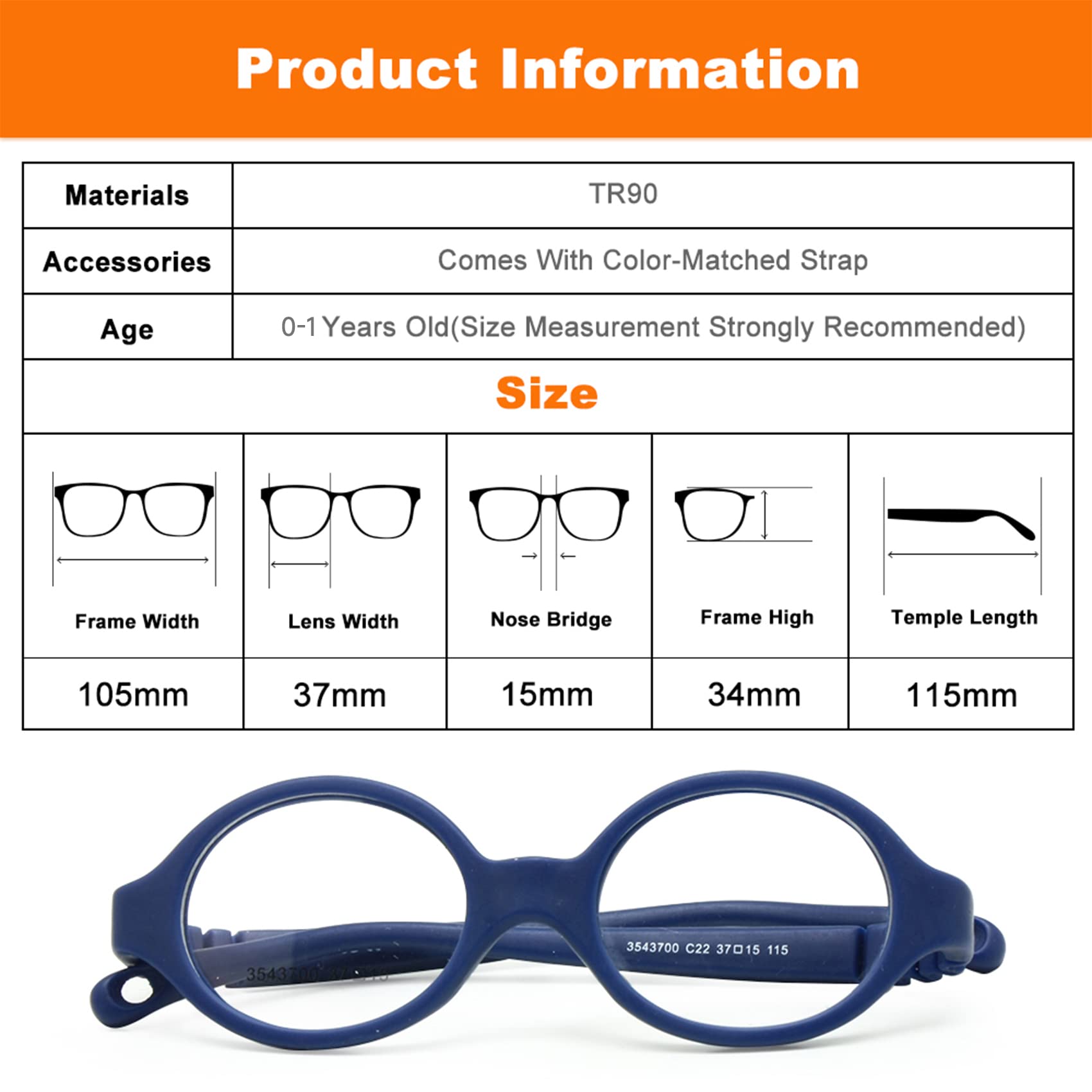 EnzoDate Baby Glasses Size 37 No Screw Safe Bendable with Strap, Flexible Optical Children Round Frame with Regular Lenses, Kids Eyeglasses & Cord (green) for Ages 0-1Y - Image 7 thumbnail