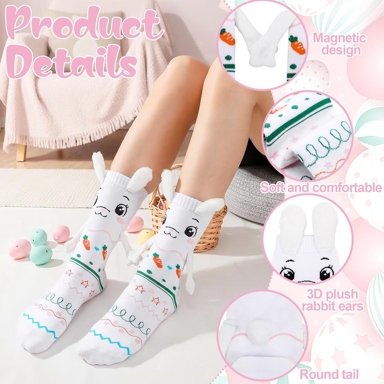 2 Pair Easter Magnetic Socks for Womens Holiday Holding Hands Socks Funny Gifts For Women Lover Couple - Image 5