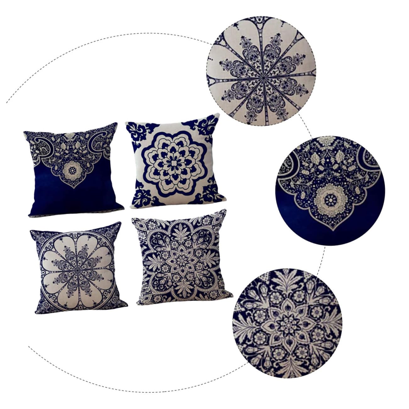 NUOBESTY 4 pezzi Federe Cuscini Quadrate in Lino e Cotone Stile Cinese con Motivo Floreale Classico per Divano Casa Ufficio Copricuscini Decorativi con Chiusura Zip per Soggiorno e Camera