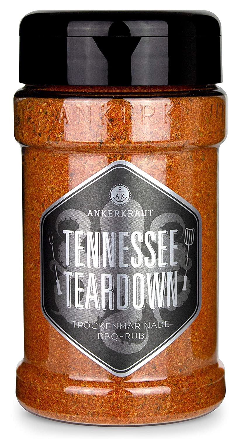 Ankerkraut Tennessee Teardown, BBQ Rub Gewürzmischung zum Grillen, Memphis Style, 200g im Streuer