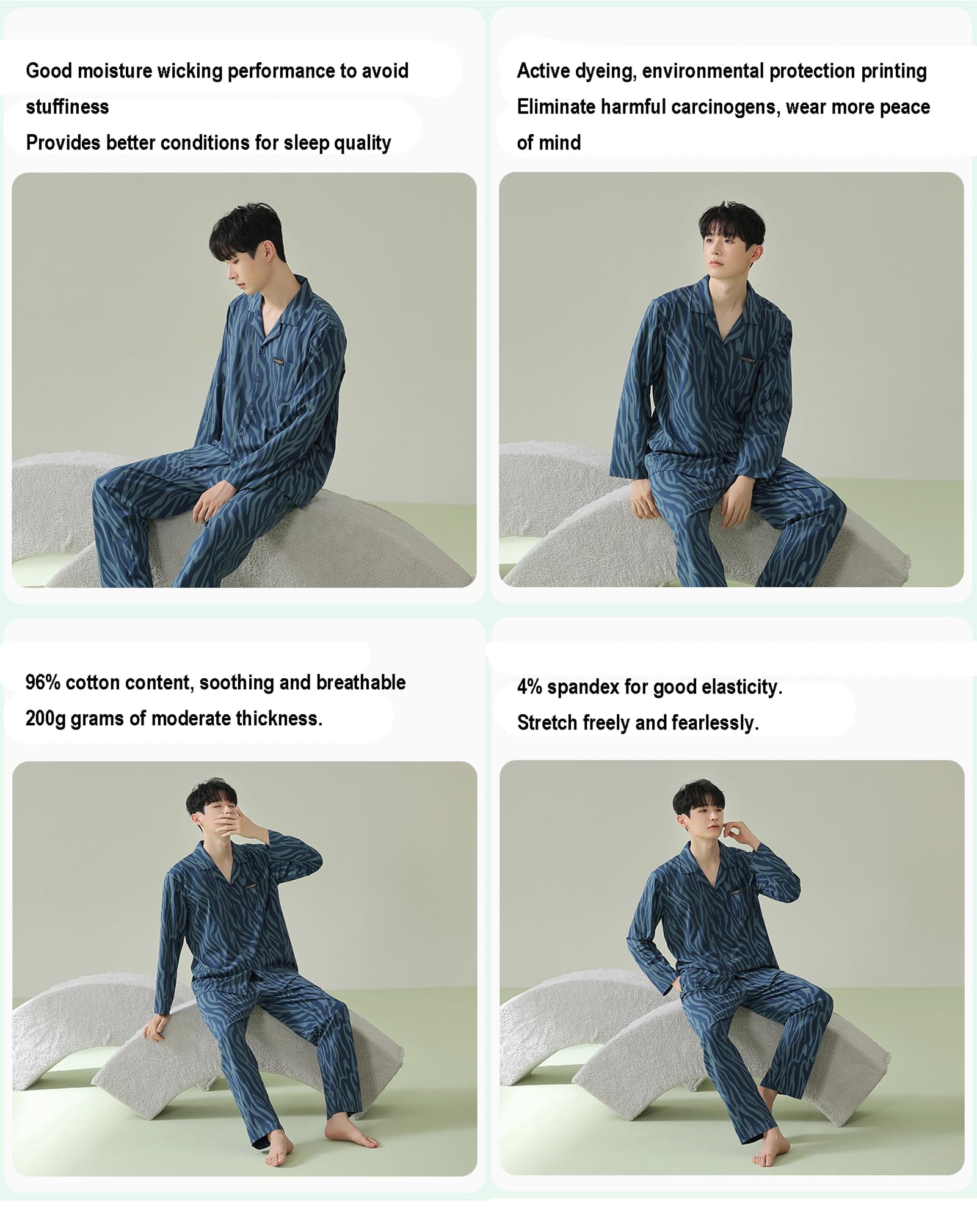 Pigiama Uomo Imposta Cotone 2 Pezzi Manica Lunga Pjs Set Pulsante Up Pigiameria