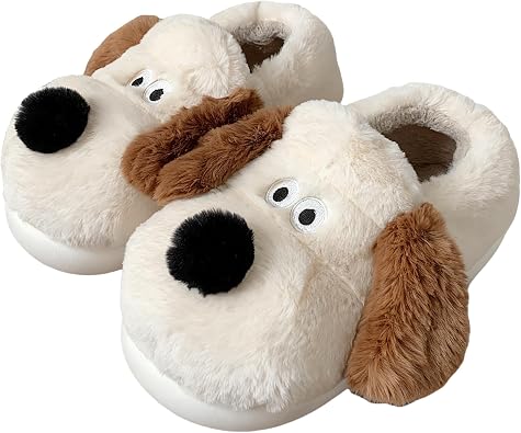 Cute Dog Slippers for Women and Men, Animal Fluffy Slippers, Womens Mens Fuzzy Slippers, Plush Warm Cozy House Slippers