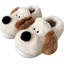 Cute Dog Slippers for Women and Men, Animal Fluffy Slippers, Womens Mens Fuzzy Slippers, Plush Warm Cozy House Slippers