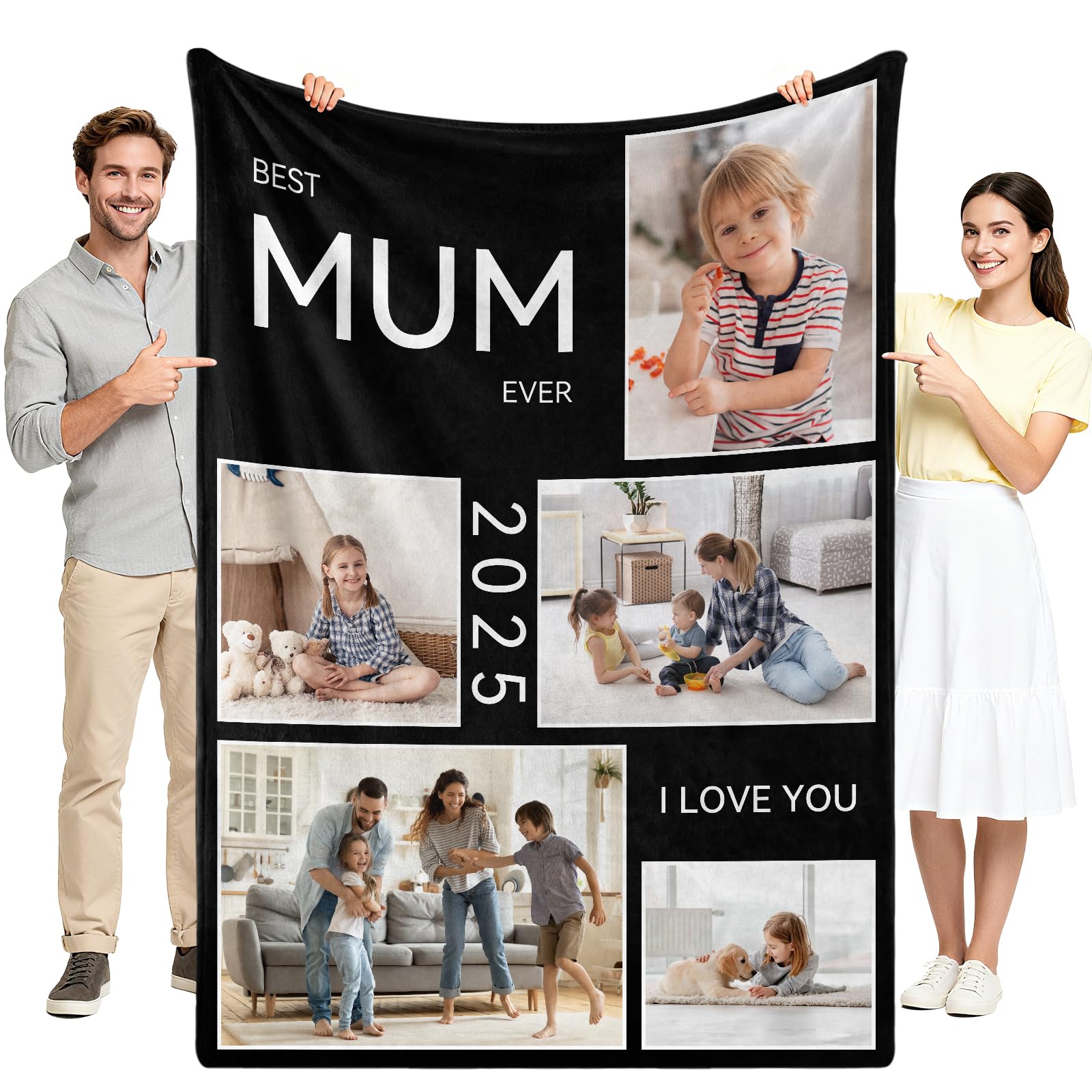 Greysky Personalised Blanket with Photo, Customised Blanket with Picture, Custom Photo Blankets, Personalised Christmas Anniversary Birthday Gifts for Women, Gifts for Mum