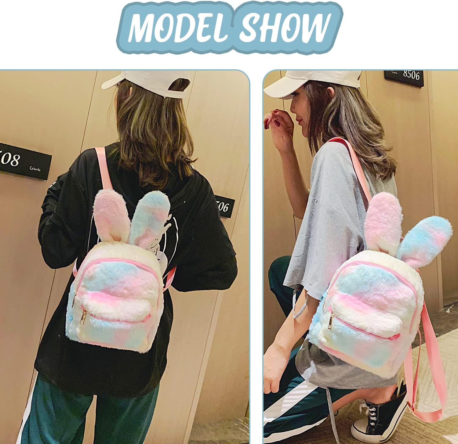 Lanpet Cute Bunny Backpacks for Women Rabbit Ears Backpack Fluffy Shoulder Bag Satchel - Image 6