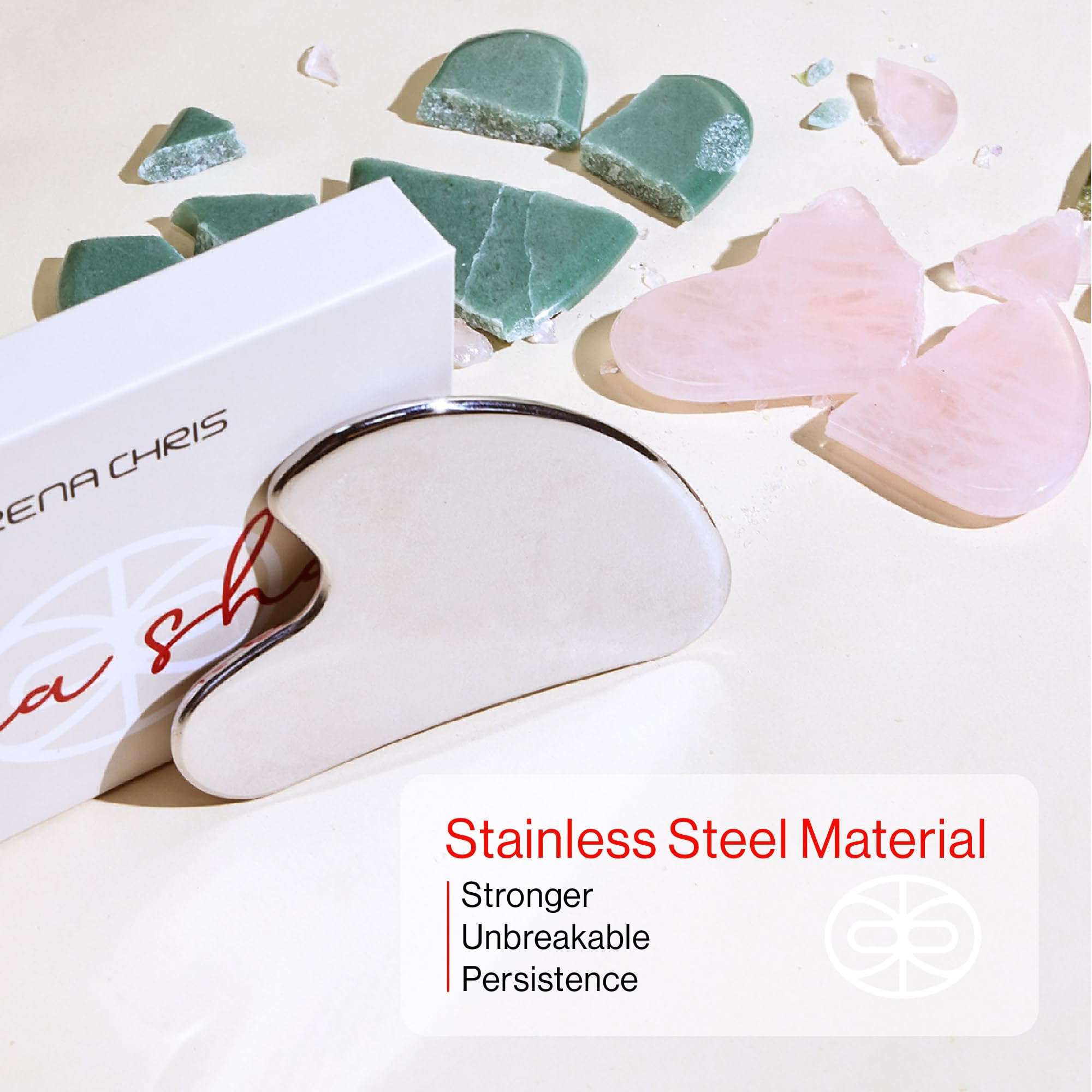 Rena Chris Gua Sha Facial Tools, Stainless Steel Gua Sha Stone - Image 3