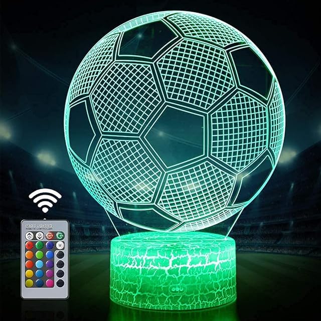 DREAMOON Football 3D Illusion Lamp, Football Gifts for Boys Girls, 3D Night Light with 16 Colors Change Remote Control, Decorative Desk Lamp, Creative Birthday Christmas Gift Sports Fans Toys