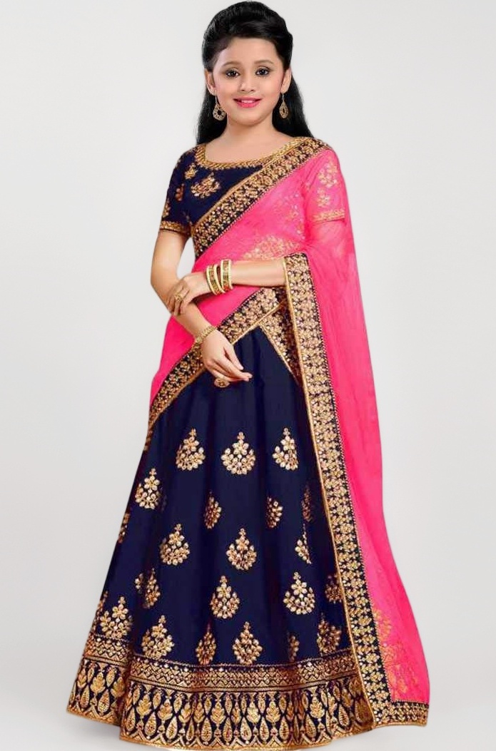 The Fashion Prime Girl's Taffeta Satin Fabrics Embroidery Work Semi-Stitched Lehenga Choli (2-16 Year)